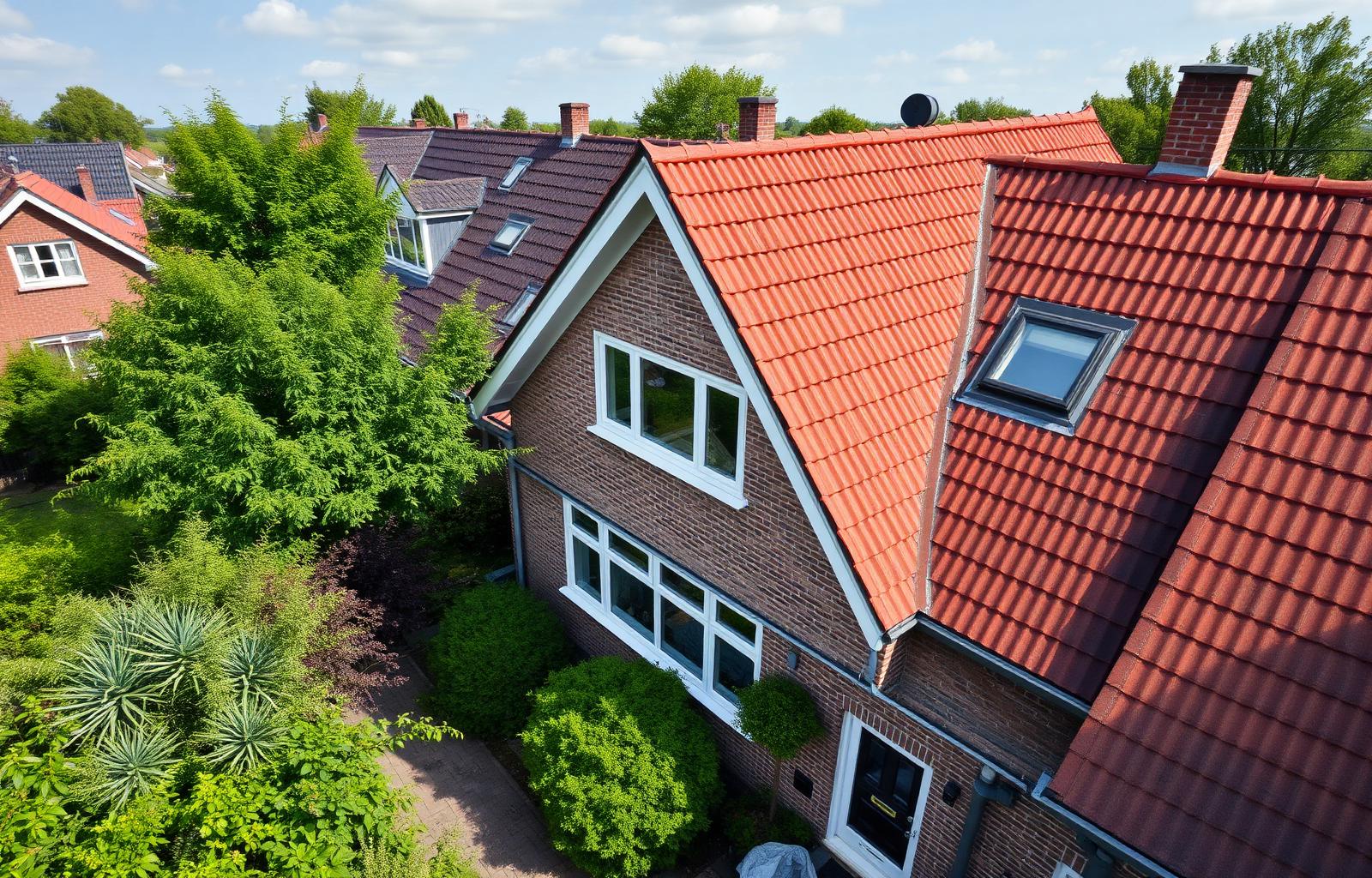 Luchtfoto Nederlandse woning met schone dakgoot