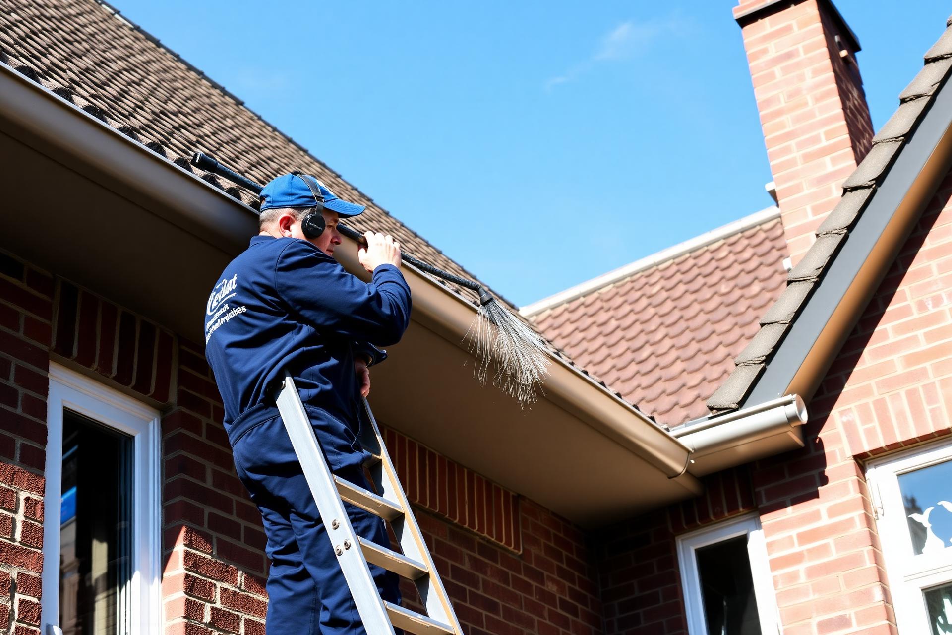 Reiniger op ladder